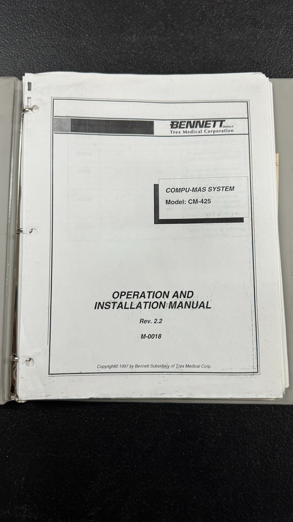 BENNETT COMPU-MAS SYSTEM MODEL CM-425 OPERATION AND INSTALLATION MANUAL
