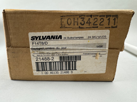 BOX OF SYLVANIA 24 BULBS F14T8/D DAYLIGHT 14W