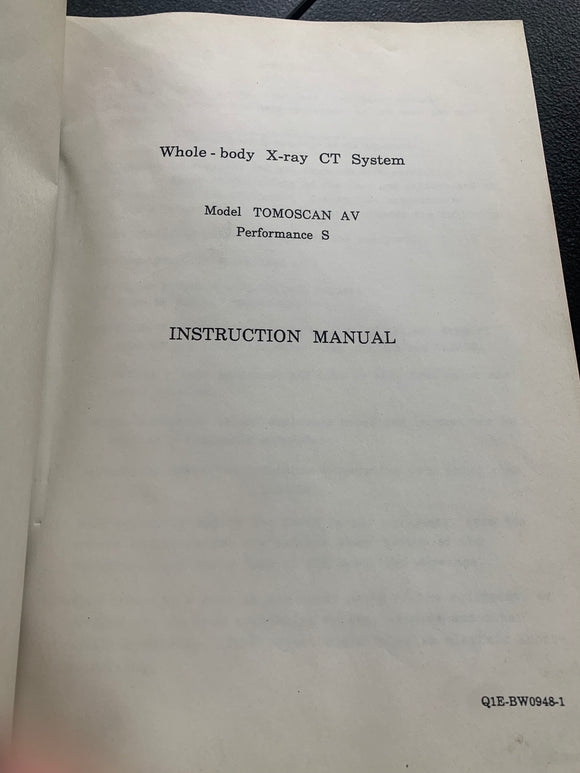 PHILIPS TOMOSCAN AV PERFORMANCE S INSTRUCTION MANUAL