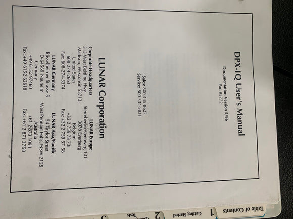 LUNAR DPX-IQ USER'S MANUAL