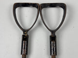 Pair set two Midmark Ritter Table Stirrups chrome base black feet guides