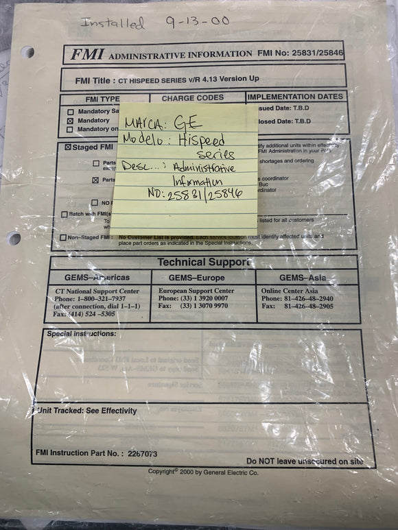 GE HISPEED SERIES ADMINISTRATIVE INFORMATION