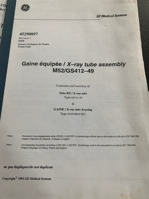 GE X-RAY TUBE ASSEMBLY FOR M52/GS412-49