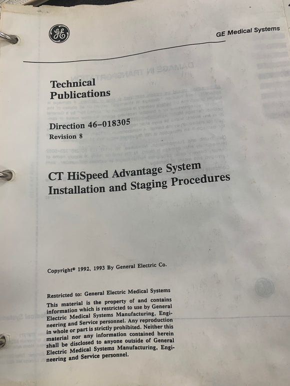 GE CT HISPEED ADVANTAGE SYSTEM 46-018305