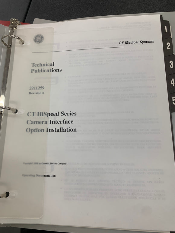 GE HISPEED CAMERA INTERFACE OPTION INSTALLATION GUIDE, 2211259