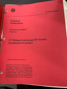 GE HISPEED CT ADVANTAGE RP SYSTEM INSTALLATION PROCEDURE, 46-018322