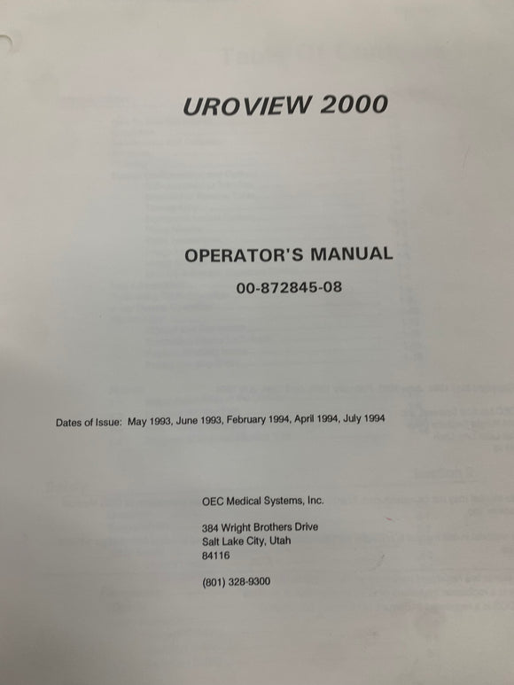 OEC UROVIEW 2000 OPERATOR'S MANUAL