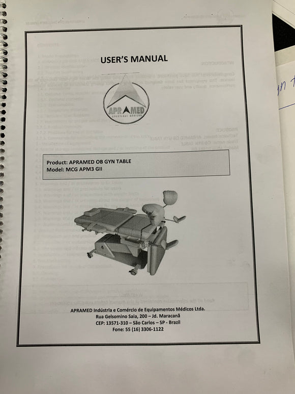 APRAMED OB GYN TABLE USER MANUAL