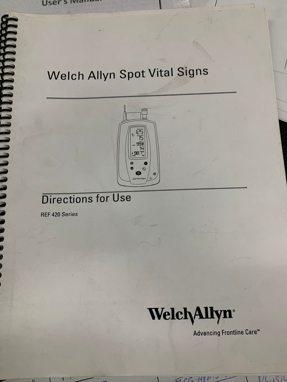 WELCH ALLYN REF 420 DIRECTIONS FOR USE