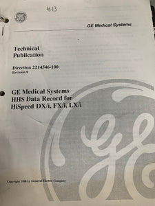 GE HHS DATA RECORD FOR HISPEED DX/I, FX/I, LX/I, 2214546-100