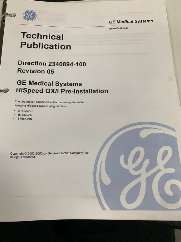 GE HISPEED QX/I PRE-INSTALLATION MANUAL 2340894-100