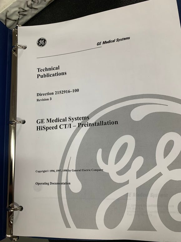 GE HISPEED CT PRE-INSTALLATION MANUAL, 2152916-100