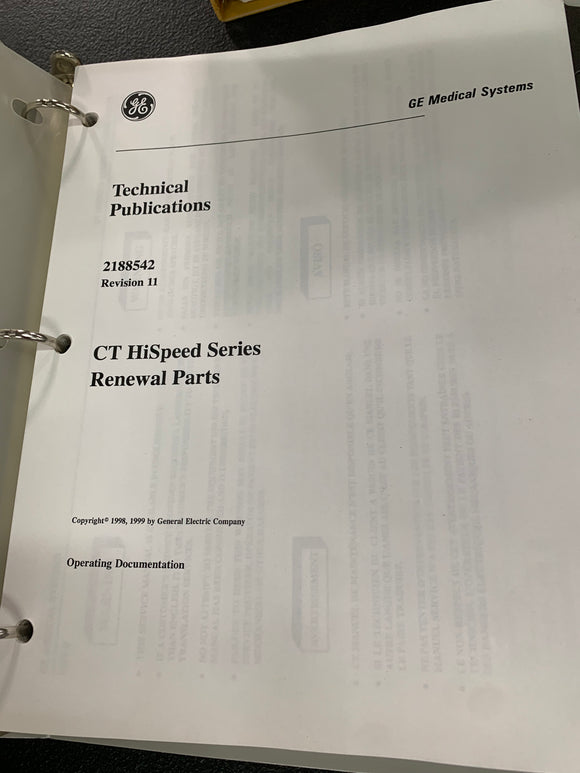 GE HISPEED SERIES CT RENEWAL PARTS GUIDE, 2188542