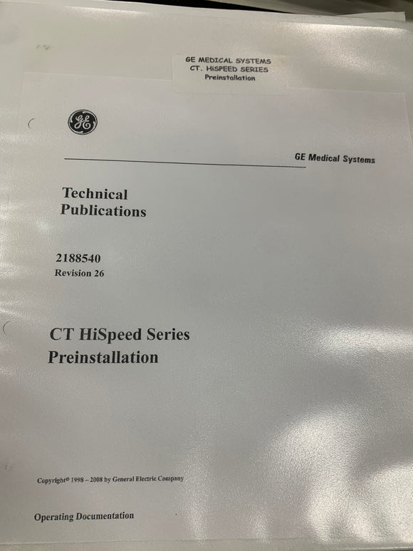 GE HISPEED CT PRE-INSTALLATION GUIDE, 2188540