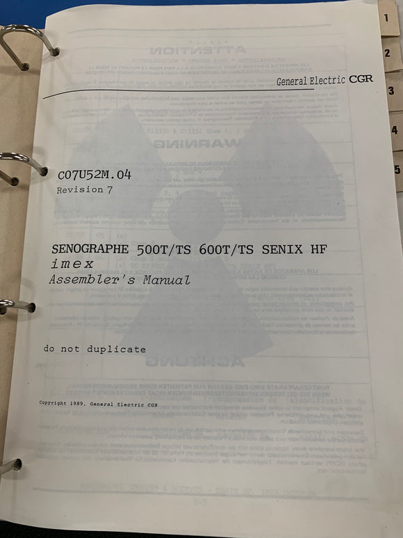 GE SENOGRAPHE ASSEMBLER'S MANUAL, CO7U52M.04