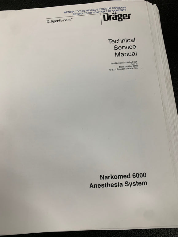 DRAGER NARKOMED 6000 TECHNICAL SERVICE MANUAL