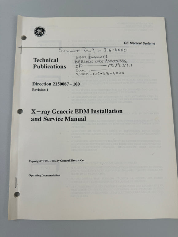 GE MEDICAL SYSTEMS 2150087100 REV 1 Puma Export, Inc.