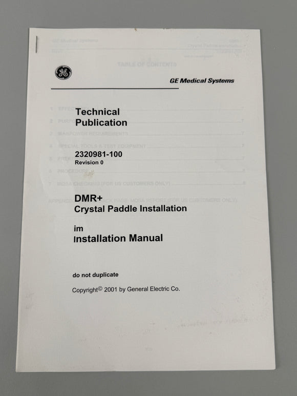 GE MEDICAL SYSTEMS 2320981-100 REV 0