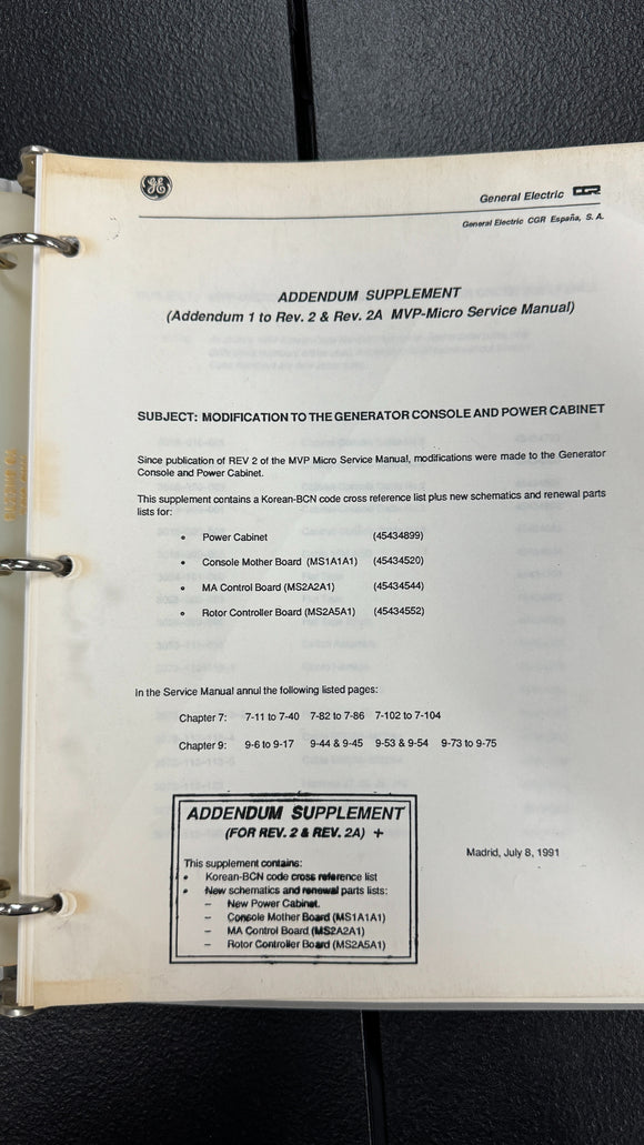 MVP-MICRO X-RAY UNIT ADDENDUM SUPPLEMENT 20110
