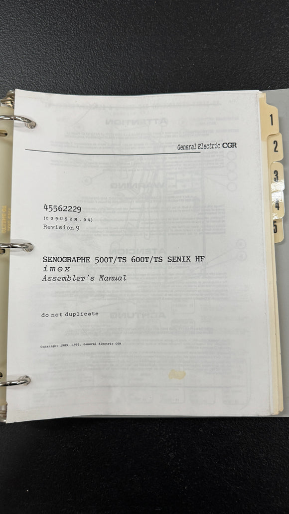 GE SENOGRAPHE 500T/TS 600T/TS SENIX HF IMEX ASSEMBLER'S MANUAL 45562229 (CO9U52M.04)