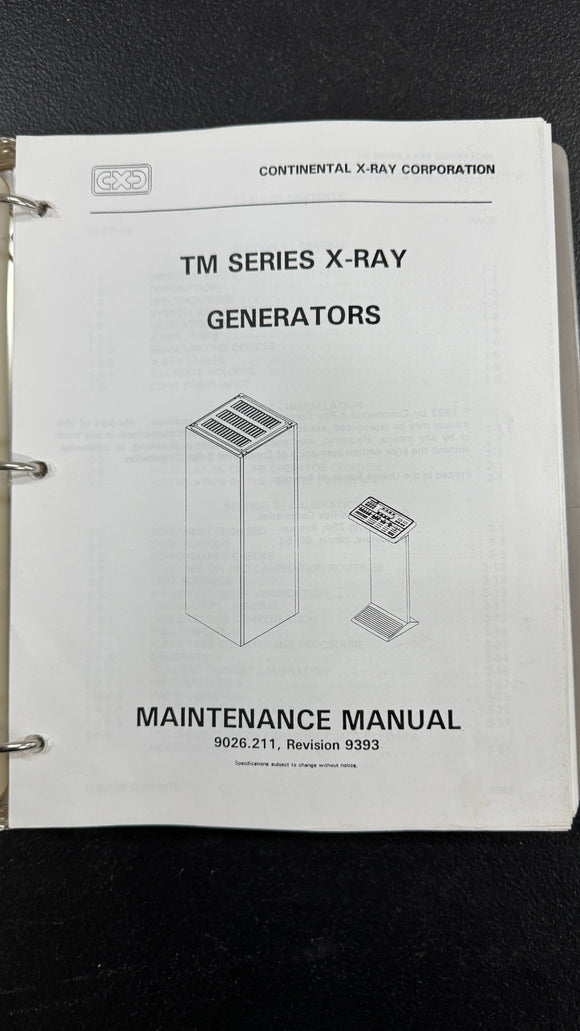 CONTINENTAL TM SERIES X-RAY GENERATORS MAINTENANCE MANUAL 9026.211