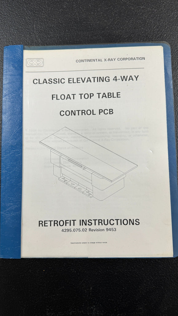 CONTINENTAL X-RAY CLASSIC ELEVATING 4-WAY FLOAT TOP TABLE CONTROL PCB RETROFIT 4295.075.02