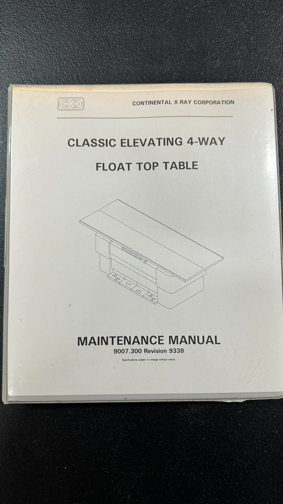 CONTINENTAL X-RAY CLASSIC ELEVATING 4-WAY FLOAT TOP TABLE MAINTENANCE 9007.300